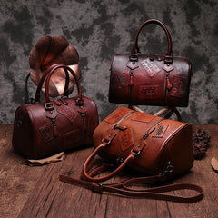 Vintage Womens Brown Leather Boston Handbags Brown Boston Shoulder Handbag Crossbody Bags
