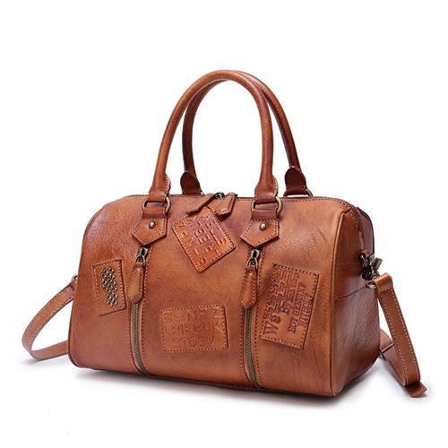 Vintage Womens Brown Leather Boston Handbags Brown Boston Shoulder Handbag Cross DD049501030