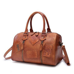 Vintage Womens Brown Leather Boston Handbags Brown Boston Shoulder Handbag Crossbody Bags