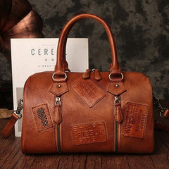 Vintage Womens Brown Leather Boston Handbags Brown Boston Shoulder Handbag Crossbody Bags