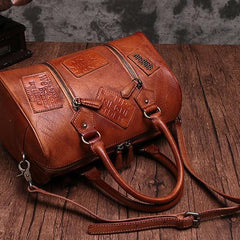 Vintage Womens Brown Leather Boston Handbags Brown Boston Shoulder Handbag Crossbody Bags