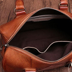 Vintage Womens Brown Leather Boston Handbags Boston Shoulder Handbag Crossbody Bags