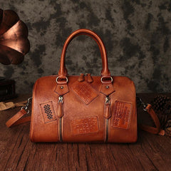 Vintage Womens Brown Leather Boston Handbags Brown Boston Shoulder Handbag Crossbody Bags