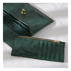 Green Vintage Womens Leather Long Wallet Clutch Wallet Green Checkbook Cards Holder Wallet Purse