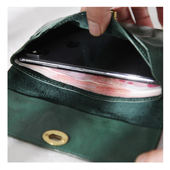 Green Vintage Womens Leather Long Wallet Clutch Wallet Green Checkbook Cards Holder Wallet Purse