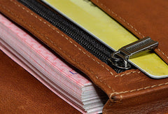 Leather Long Wallet for Men Trifold Brown Wallet