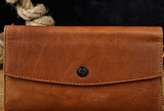 Leather Long Wallet for Men Trifold Brown Wallet