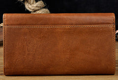 Leather Long Wallet for Men Trifold Brown Wallet