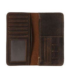 Leather Long Wallet for Men Vintage Bifold Wallet with Multi Cards