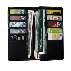 Handmade Leather Long Wallets for Men Travel Wallet Passport Bifold Wallet for Men