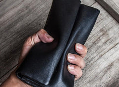 Leather Long Wallets for Men Trifold Black Men Long Wallet