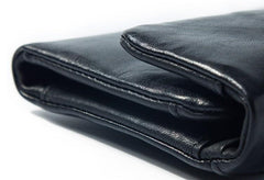 Leather Long Wallets for Men Trifold Black Men Long Wallet