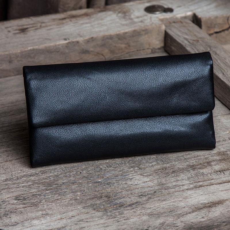 Leather Long Wallets for Men Trifold Black Men Long Wallet