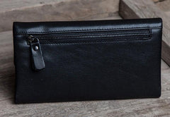 Leather Long Wallets for Men Trifold Black Men Long Wallet