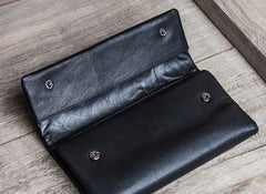 Leather Long Wallets for Men Trifold Black Men Long Wallet