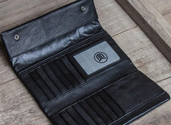 Leather Long Wallets for Men Trifold Black Men Long Wallet