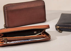 Cool Leather Long Wallets for Men Zipper Long Wallet