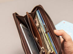 Cool Leather Long Wallets for Men Zipper Long Wallet