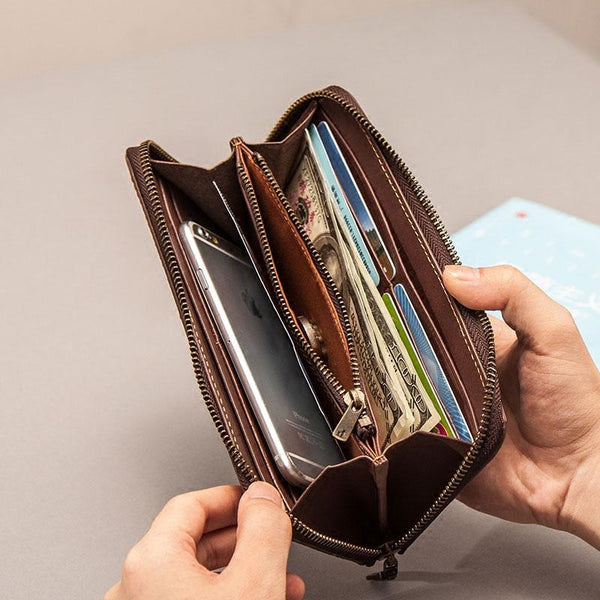 Cool Leather Long Wallets for Men Zipper Long Wallet