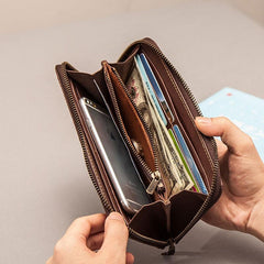 Cool Leather Long Wallets for Men Zipper Long Wallet