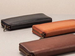 Cool Leather Long Wallets for Men Zipper Long Wallet