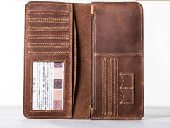 Leather Long Wallets for men Bifold Vintage Mens Long Wallet