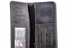 Leather Long Wallets for men Bifold Vintage Mens Long Wallet