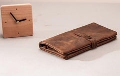 Leather Long Wallets for men Bifold Vintage Men Long Wallet