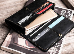Cool Leather Long Wallets for men Bifold Vintage Men Long Wallets