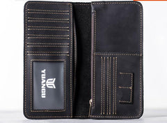Leather Long Wallets for men Bifold Vintage Mens Long Wallet