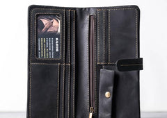 Leather Long Wallets for men Bifold Vintage Men Long Wallet