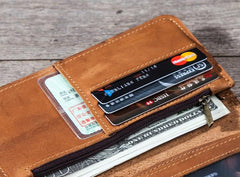 Leather Long Wallets for men Bifold Vintage Mens Long Wallet