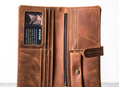 Leather Long Wallets for men Bifold Vintage Men Long Wallet