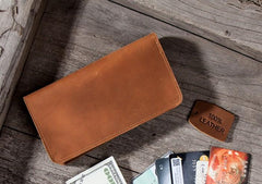 Leather Long Wallets for men Bifold Vintage Mens Long Wallet