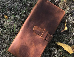 Leather Long Wallets for men Bifold Vintage Men Long Wallet