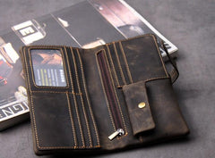 Leather Long Wallets for men Bifold Vintage Men Long Wallet