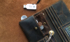 Leather Long Wallets for men Bifold Vintage Men Long Wallet