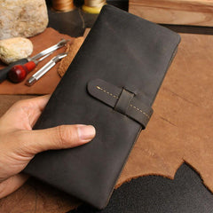 Leather Long Wallets for men Bifold Vintage Men Long Wallet