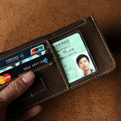 Leather Long Wallets for men Bifold Vintage Mens Long Wallet