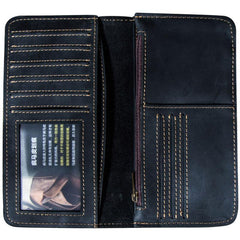Leather Long Wallets for men Bifold Vintage Mens Long Wallet