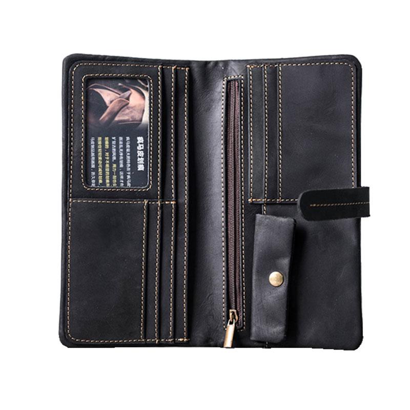 Leather Long Wallets for men Bifold Vintage Men Long Wallet