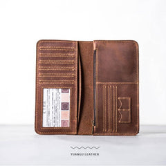 Leather Long Wallets for men Bifold Vintage Mens Long Wallet