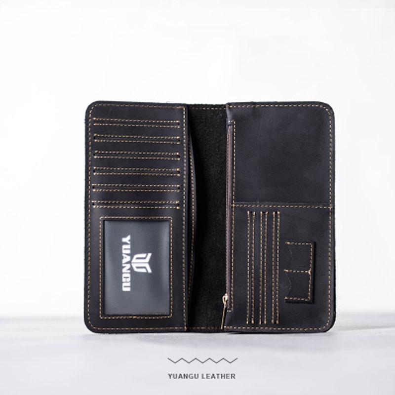 Leather Long Wallets for men Bifold Vintage Mens Long Wallet