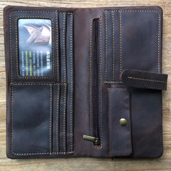 Leather Long Wallets for men Bifold Vintage Men Long Wallet