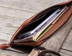 Leather Long Wallets for men Zipper Bifold Vintage Men Long Wallet