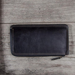 Leather Long Wallets for men Zipper Bifold Vintage Men Long Wallet