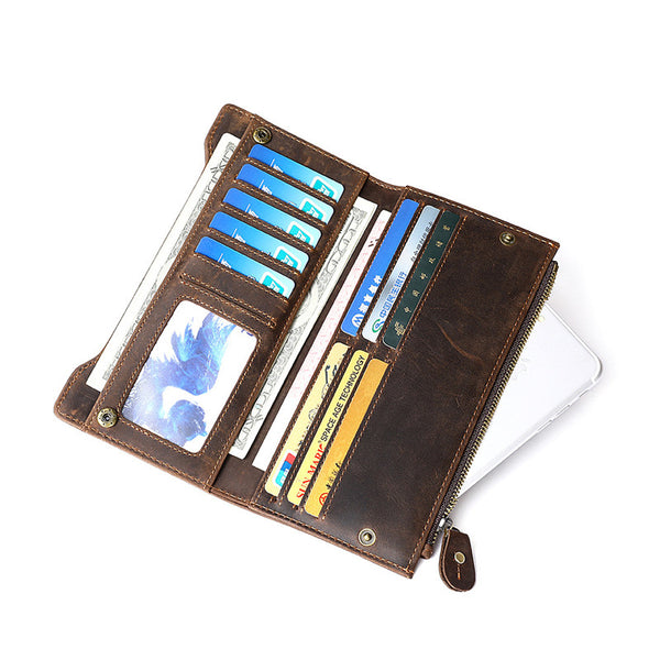 Leather Long wallets for Men Wallet Vintage Zipper Credit Cards Wallet for Men B FY01081044