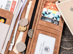 Leather Men Long Wallets for Travel Wallet Bifold Passport Wallets for Men