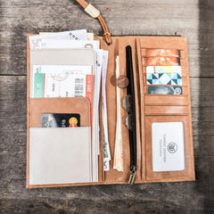 Leather Men Long Wallets for Travel Wallet Bifold Passport Wallets for Men