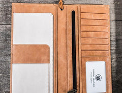 Leather Men Long Wallets for Travel Wallet Bifold Passport Wallets for Men
